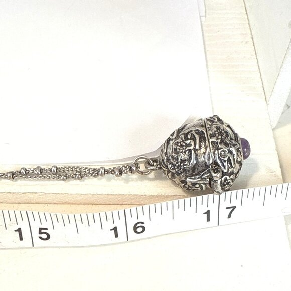 Vintage Silver Amethyst Locket Necklace with Hidden Butterfly Surprise Pendant - Picture 8 of 13